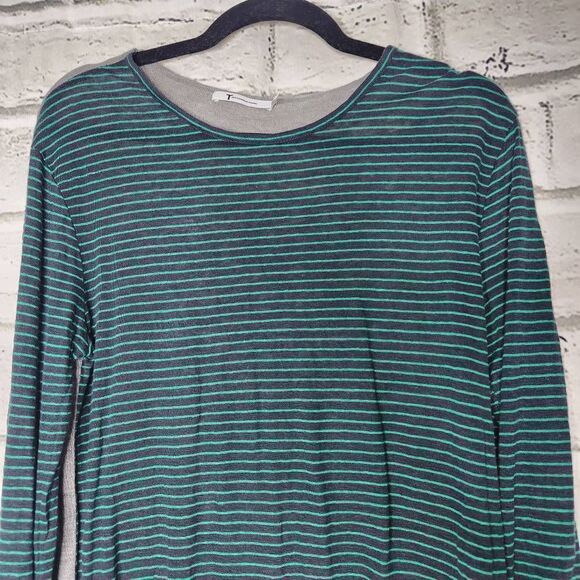 T Alexander Wang Striped Linen Silk Blend Knit Long Sleeve Shirt Blue Green - Picture 4 of 14